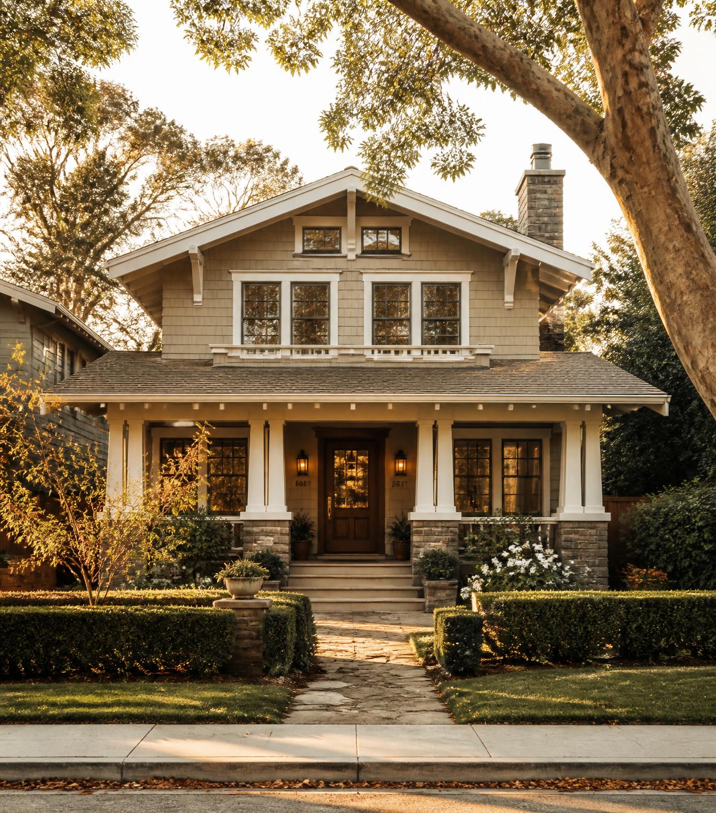 Elegant California home in warm evening light